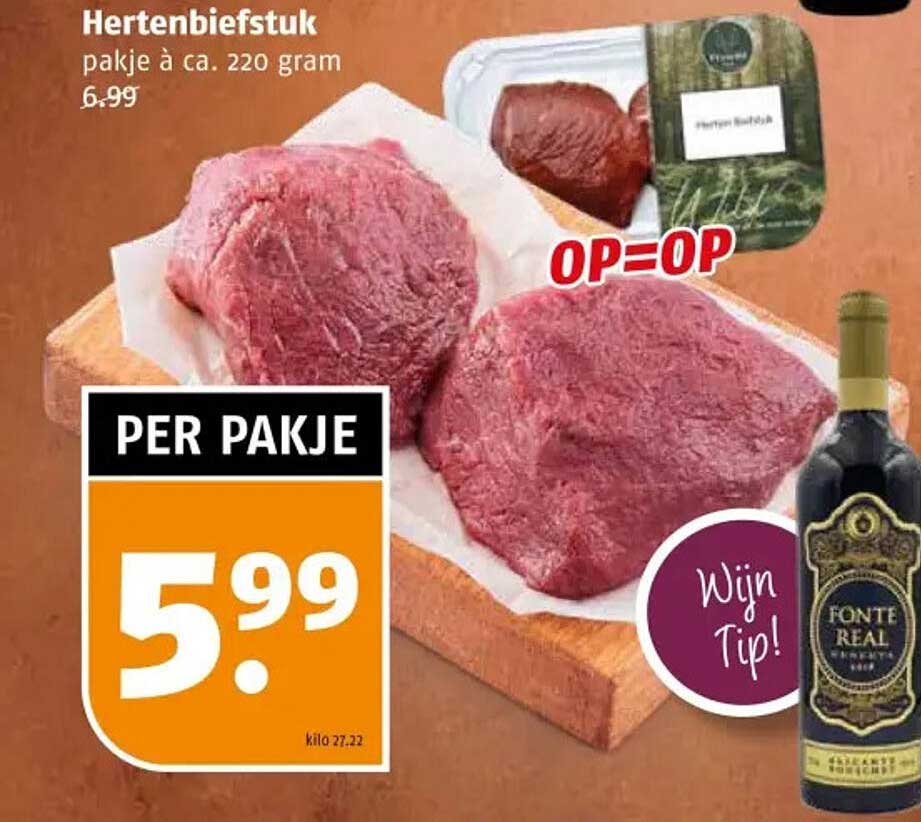 Hertenbiefstuk pakje à ca. 220 gram