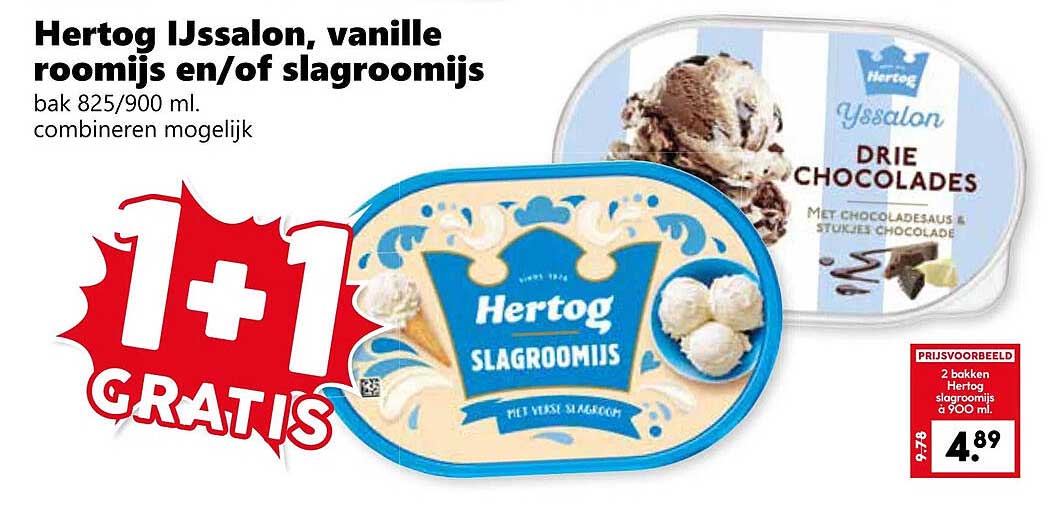Hertog IJssalon, vanille roomijs en/of slagroomijs
