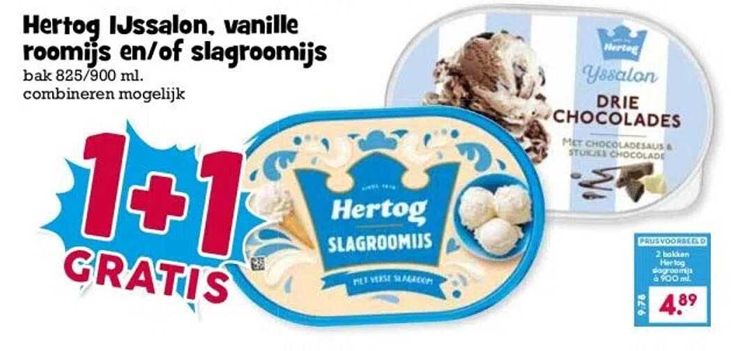 Hertog IJssalon, vanille roomijs en/of slagroomijs