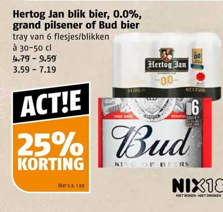 Hertog Jan blik bier, 0.0%, grand pilsen of Bud bier
