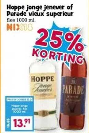 Hoppe jonge jenever of Parade vieux supérieur fles 1000 ml.