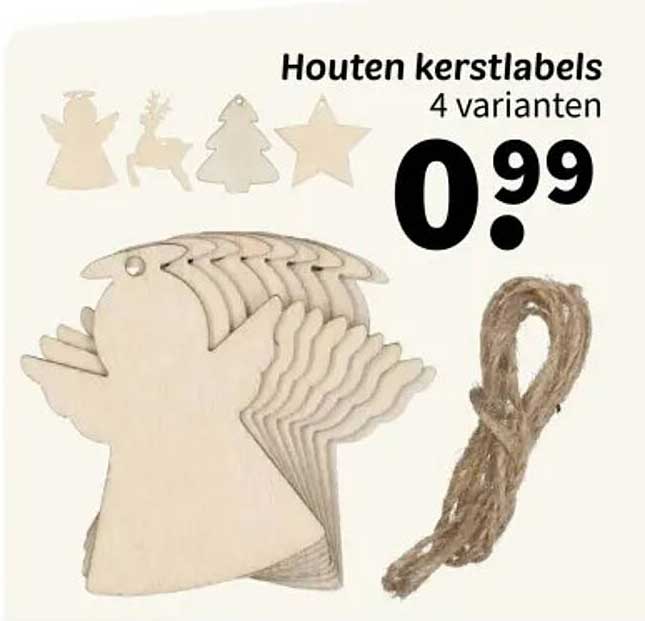 Houten kerstlabels 4 varianten