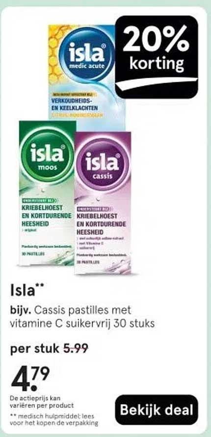 Isla** bijv. Cassis pastilles met vitamine C suikervrij 30 stuks