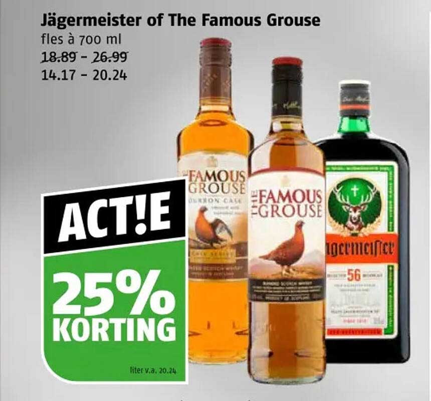 Jägermeister of The Famous Grouse fles à 700 ml