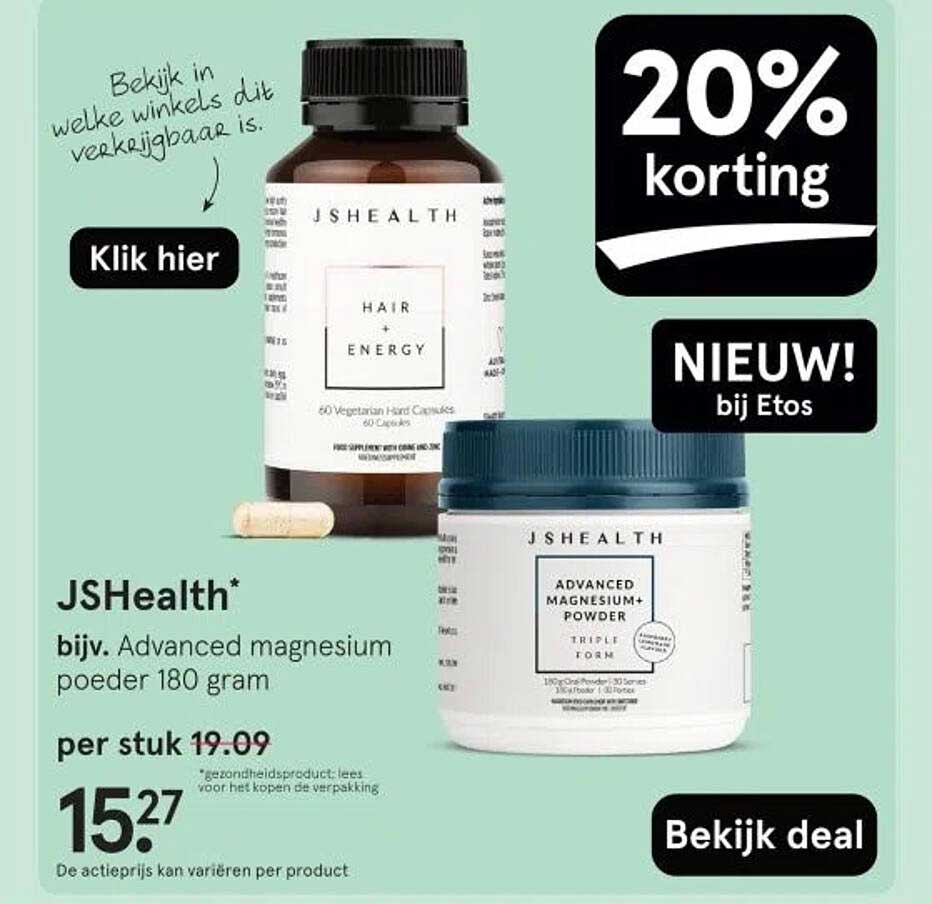 JSHealth bijv. Advanced magnesium poeder 180 gram