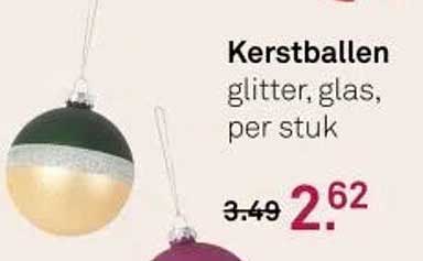 Kerstballen glitter, glas, per stuk