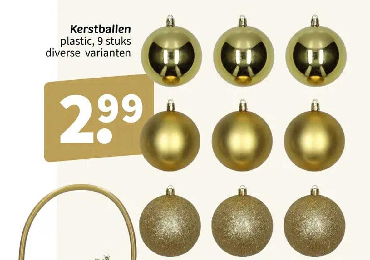Kerstballen plastic, 9 stuks diverse varianten