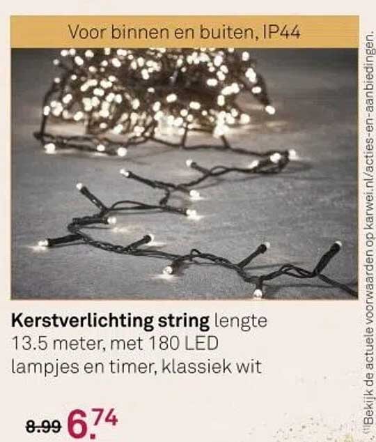Kerstverlichting string lengte 13.5 meter, met 180 LED lampjes en timer, klassiek wit
