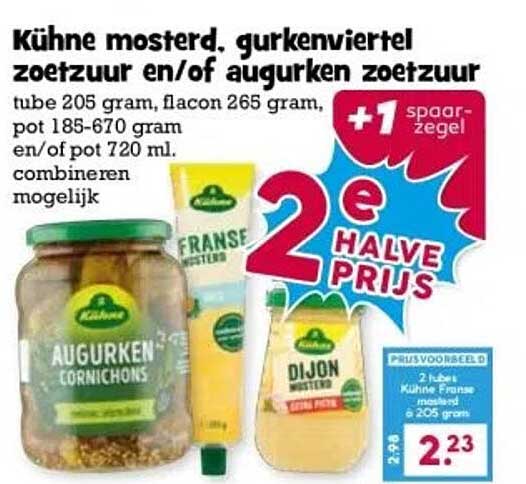 Kühne mosterd, gurkenviertel zoetzuur en/of augurken zoetzuur