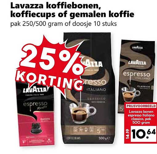 Lavazza koffiebonen, koffiecups of gemalen koffie pak 250/500 gram of doosje 10 stuks