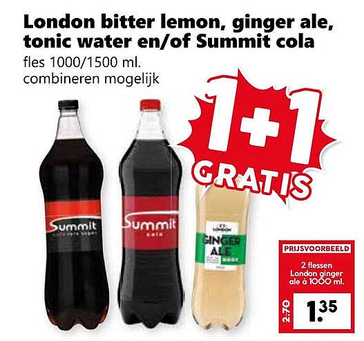 London bitter lemon, ginger ale, tonic water en/of Summit cola