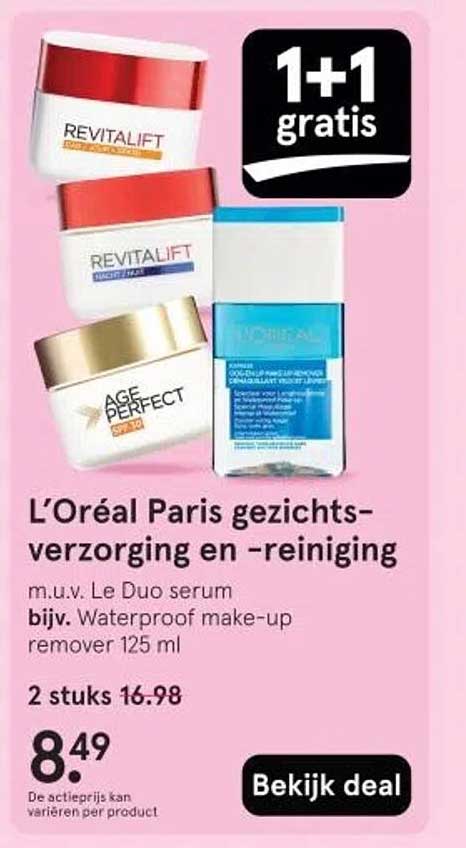 L’Oréal Paris gezichtsverzorging en -reiniging m.u.v. Le Duo serum bijv. Waterproof make-up remover 125 ml