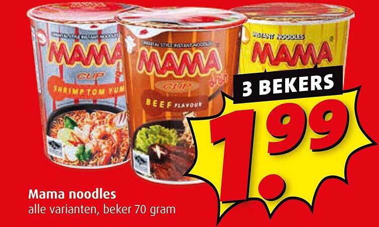Mama noodles alle varianten, beker 70 gram