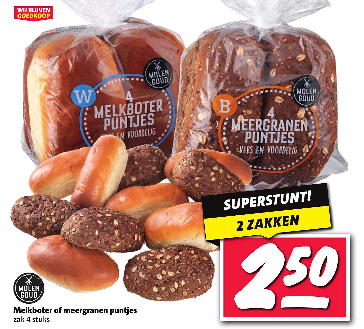 Melkboter of meergranen puntjes zak 4 stuks