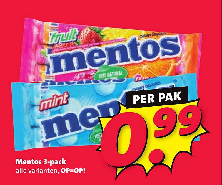 Mentos 3-pack alle varianten, OP=OP!
