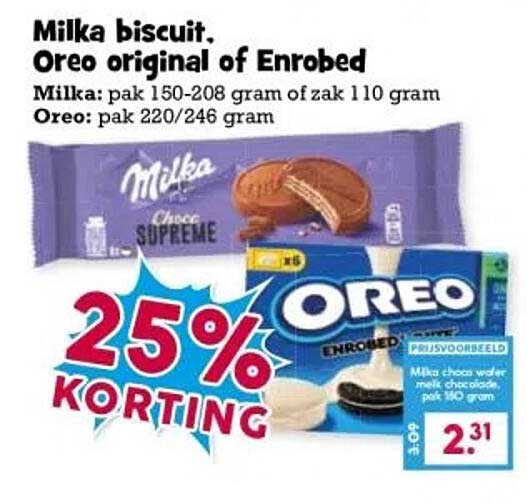 Milka biscuit, Oreo original of Enrobed