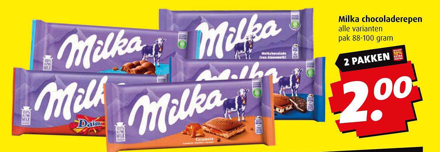 Milka chocoladerepen alle varianten pak 88-100 gram