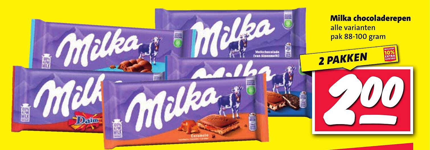 Milka chocoladerepen alle varianten pak 88-100 gram