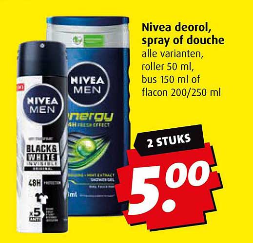 Nivea deodorol, spray of douche alle varianten, roller 50 ml, bus 150 ml of flacon 200/250 ml