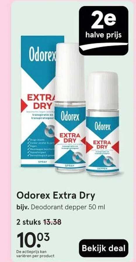 Odorex Extra Dry bijv. Deodorant deppper 50 ml 2 stuks 13.38