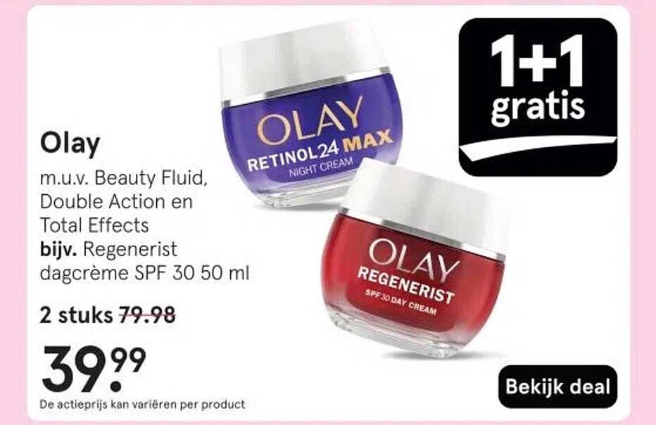 Olay m.u.v. Beauty Fluid, Double Action en Total Effects bijv. Regenerist dagcrème SPF 30 50 ml