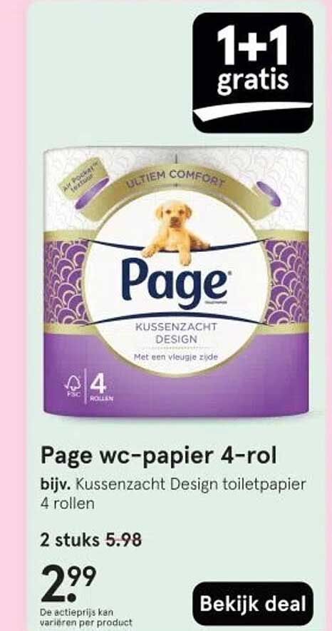 Page wc-papier 4-rol bijv. Kussenzacht Design toiletpapier 4 rollen