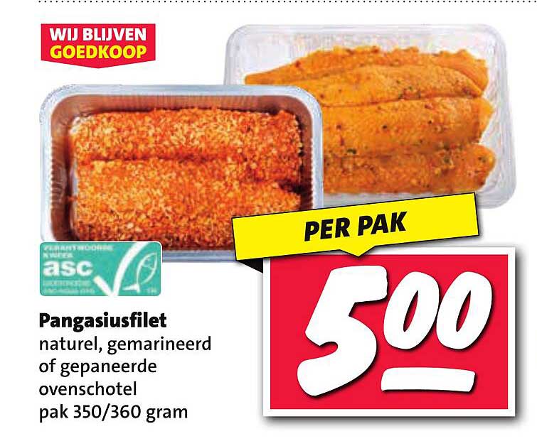 Pangasiusfilet naturel, gemarineerd of gepaneerde ovenschotel pak 350/360 gram