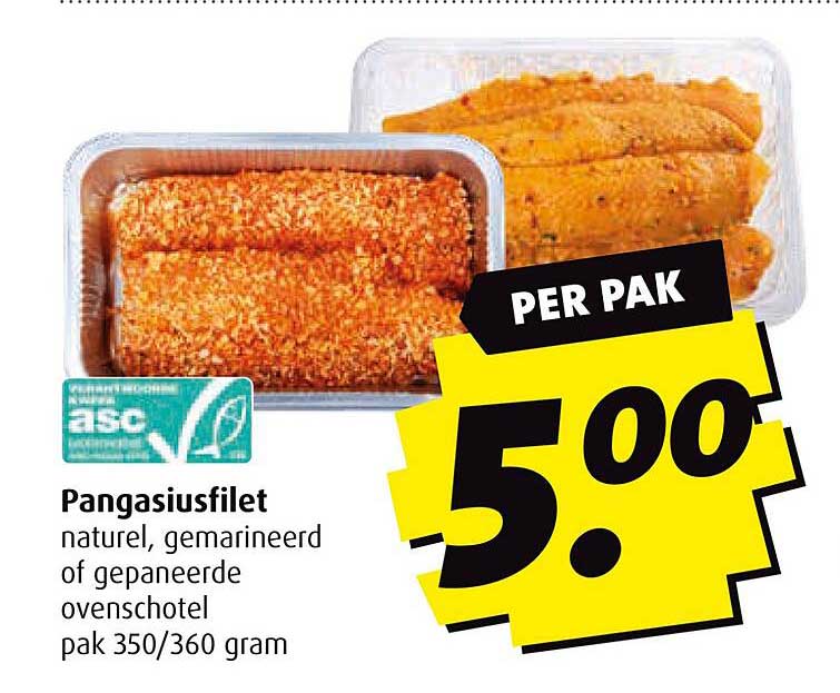 Pangasiusfilet natuur, gemarineerd of gepaneerde ovenschotel pak 350/360 gram