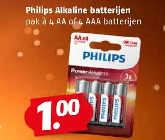 Philips Alkaline batterijen pak à 4 AA of 4 AAA batterijen