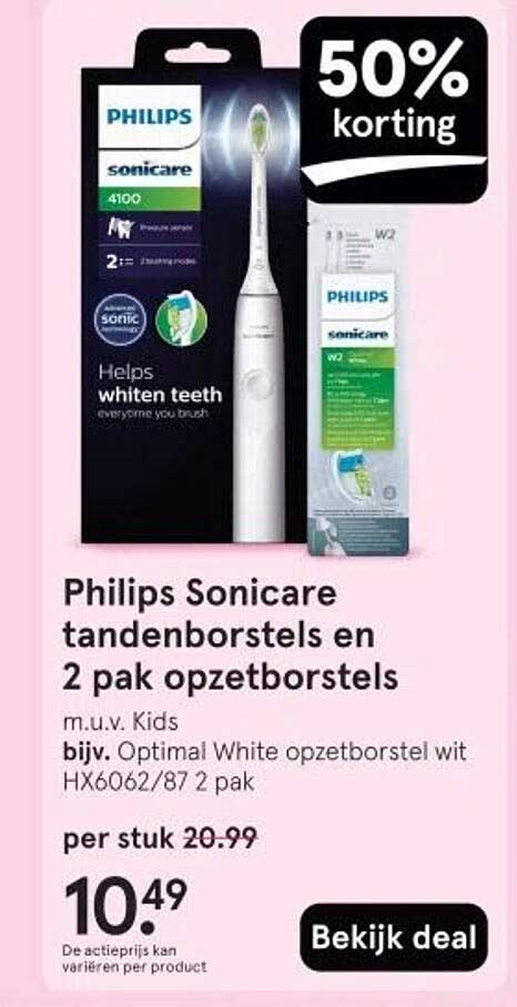 Philips Sonicare tandenborstels en 2 pak opzetborstels m.u.v. Kids bijv. Optimal White opzetborstel wit HX6062/87 2 pak
