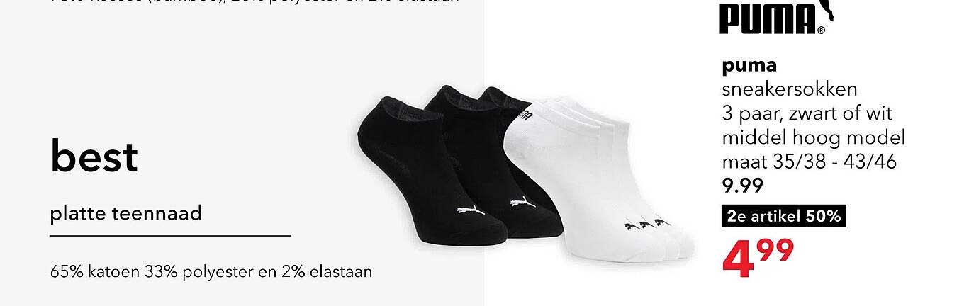 puma sneakersokken 3 paar, zwart of wit middel hoog model maat 35/38 - 43/46
