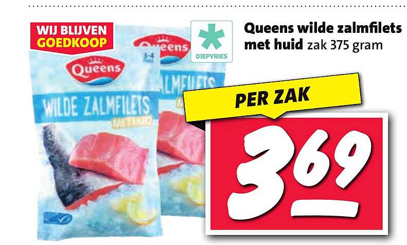 Queens wilde zalmfilets met huid zak 375 gram