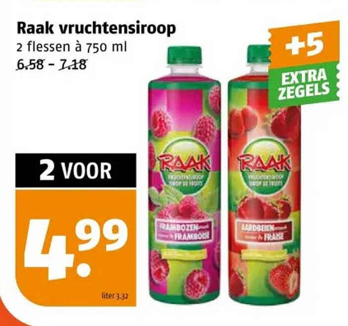 Raak vruchtensiroop 2 flessen à 750 ml