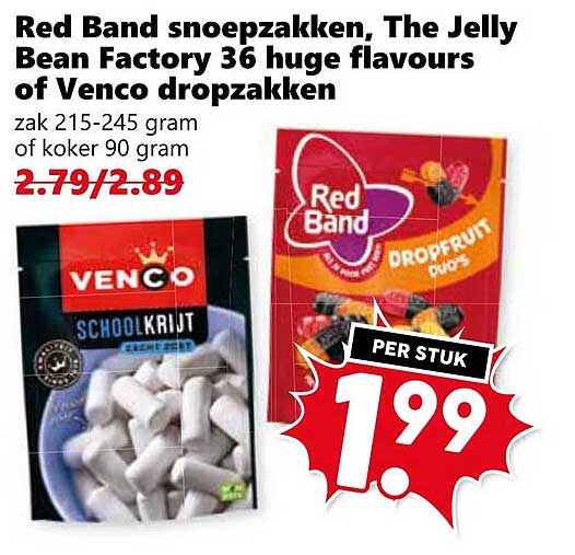 Red Band snoepzakken, The Jelly Bean Factory 36 huge flavours of Venco dropzakken