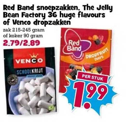Red Band snoepzakken, The Jelly Bean Factory 36 huge flavours of Venco dropzakken