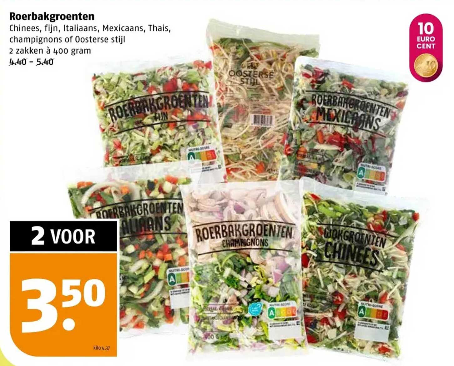 Roerbakgroenten 2 zakken à 400 gram voor 3,50