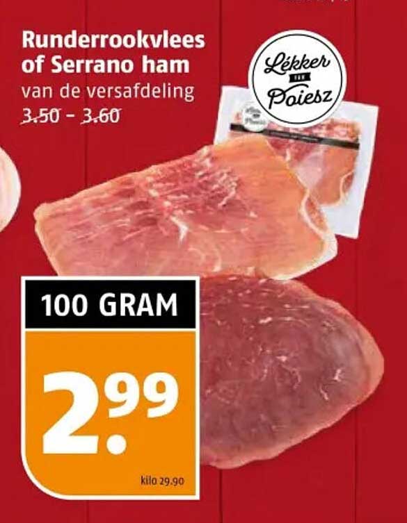Runderrookvlees of Serrano ham van de versafdeling