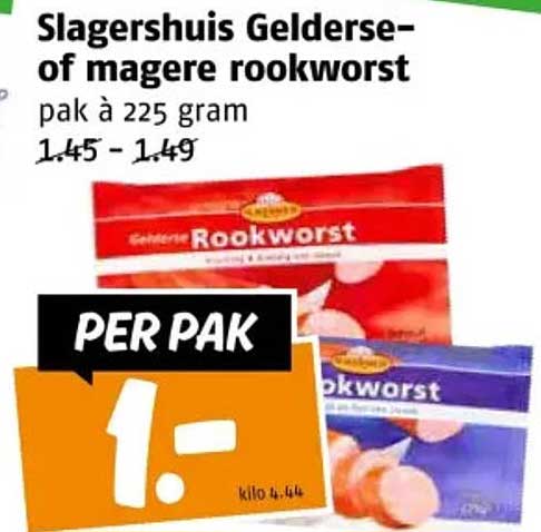 Slagershuis Gelderse- of magere rookworst pak à 225 gram