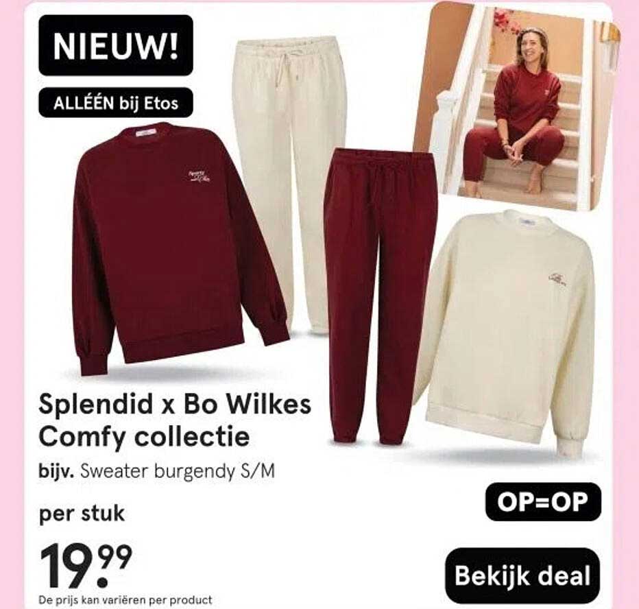 Splendid x Bo Wilkes Comfy collectie bijv. Sweater burgundy S/M