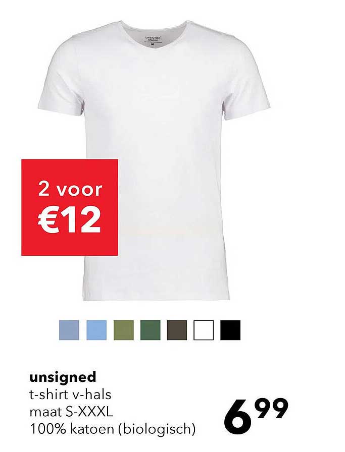 t-shirt v-hals maat S-XXXL 100% katoen (biologisch)
