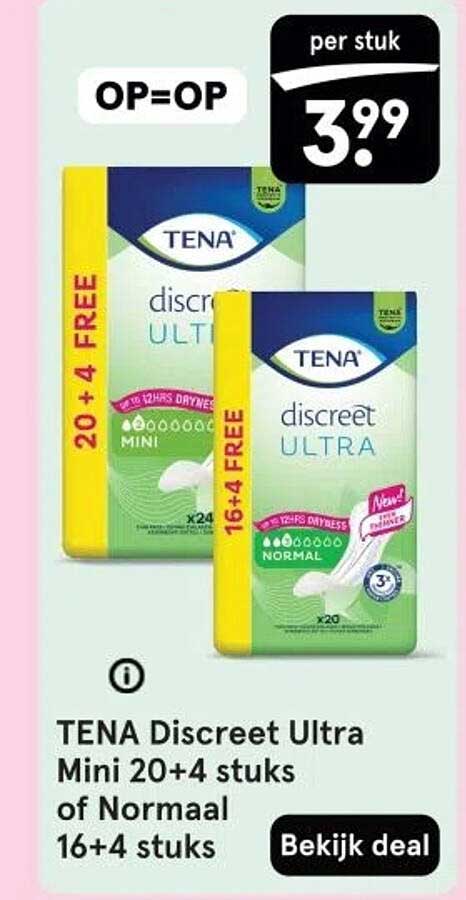 TENA Discreet Ultra Mini 20+4 stuks of Normaal 16+4 stuks
