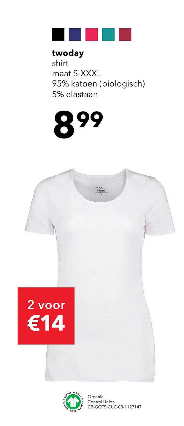twoday shirt maat S-XXXL 95% katoen (biologisch) 5% elastaan