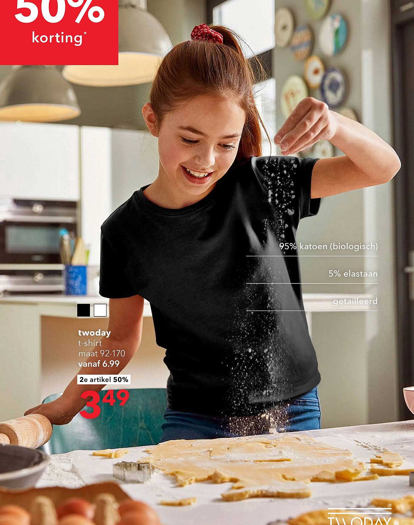 twoday t-shirt maat 92-170 vanaf 6.99, 2e artikel 50%