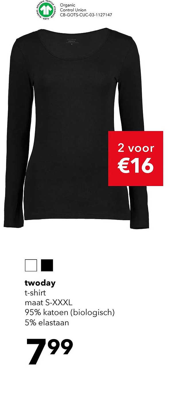 twoday t-shirt maat S-XXXL 2 voor €16