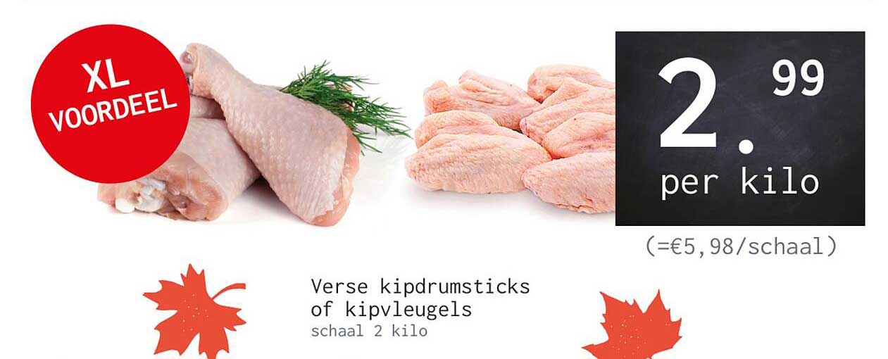 Verse kipdrumsticks of kipvleugels schaal 2 kilo