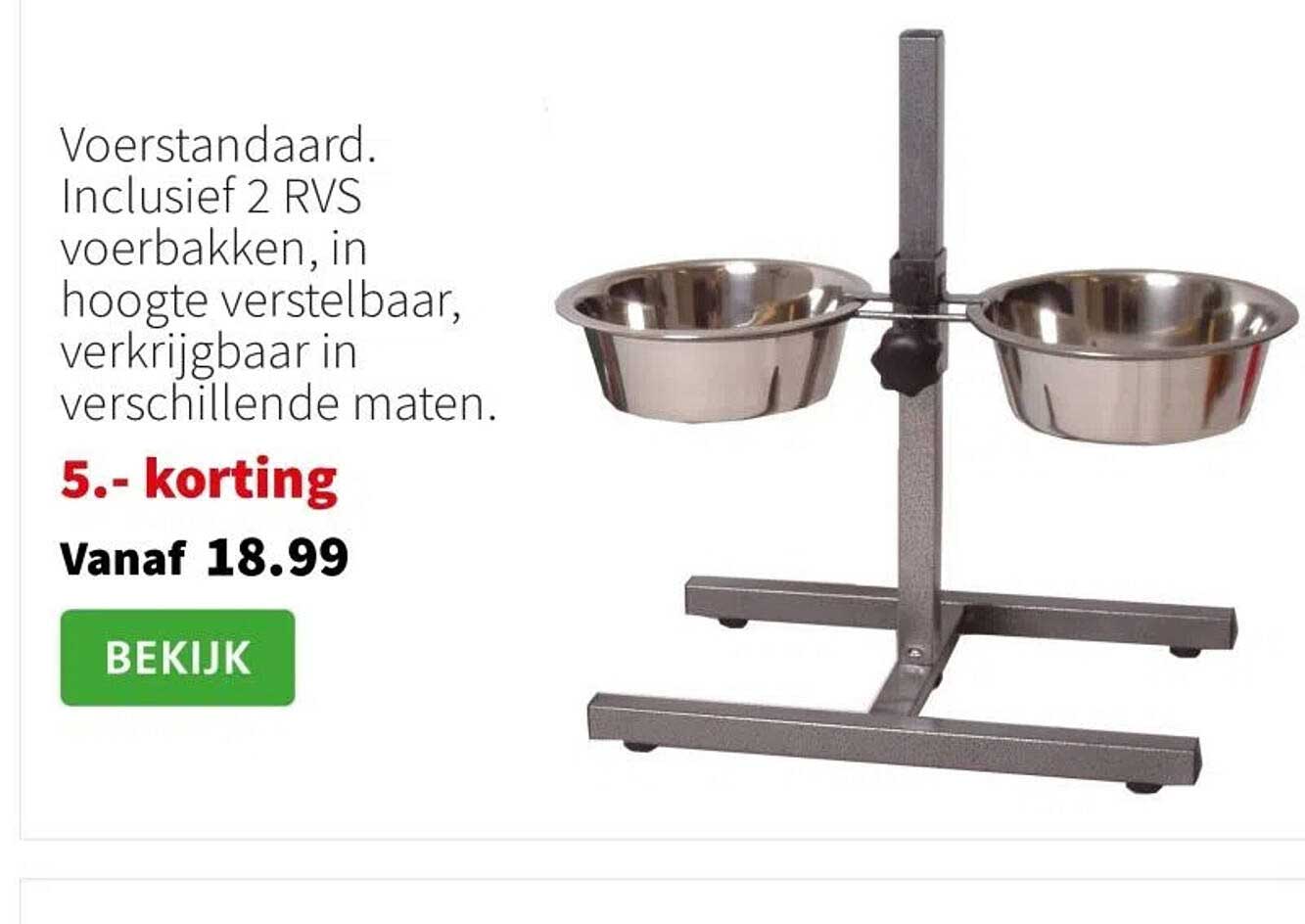 Voerstandaard. Inclusief 2 RVS voerbakken, in hoogte verstelbaar, verkrijgbaar in verschillende maten.