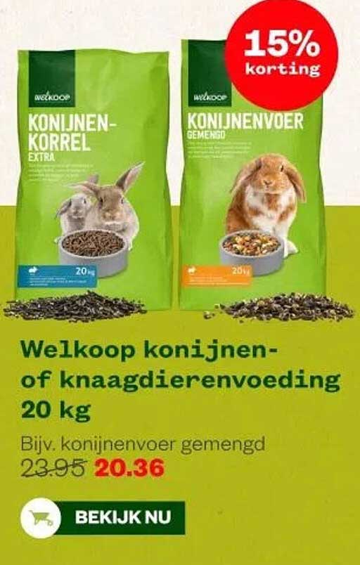 Welkoop konijnen- of knaagdierenvoeding 20 kg