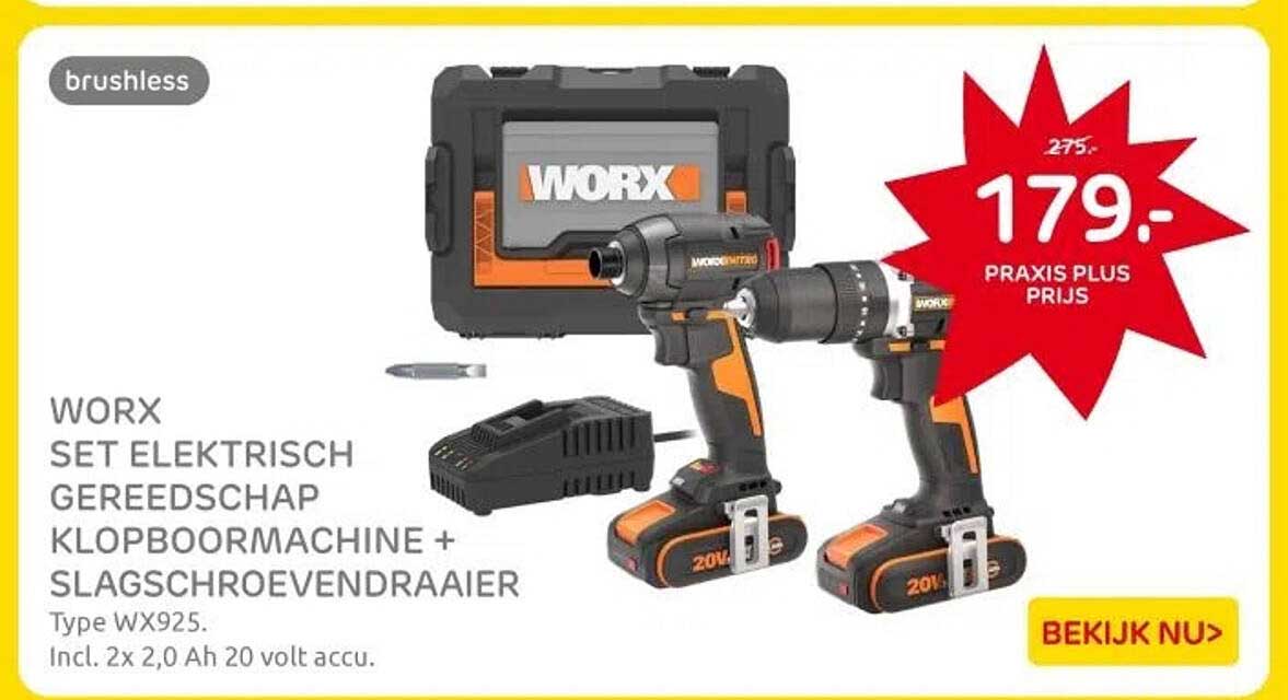 WORX SET ELEKTRISCH GEREEDSCHAP KLOPBOORMACHINE + SLAGSCHROEVENDRAAIER