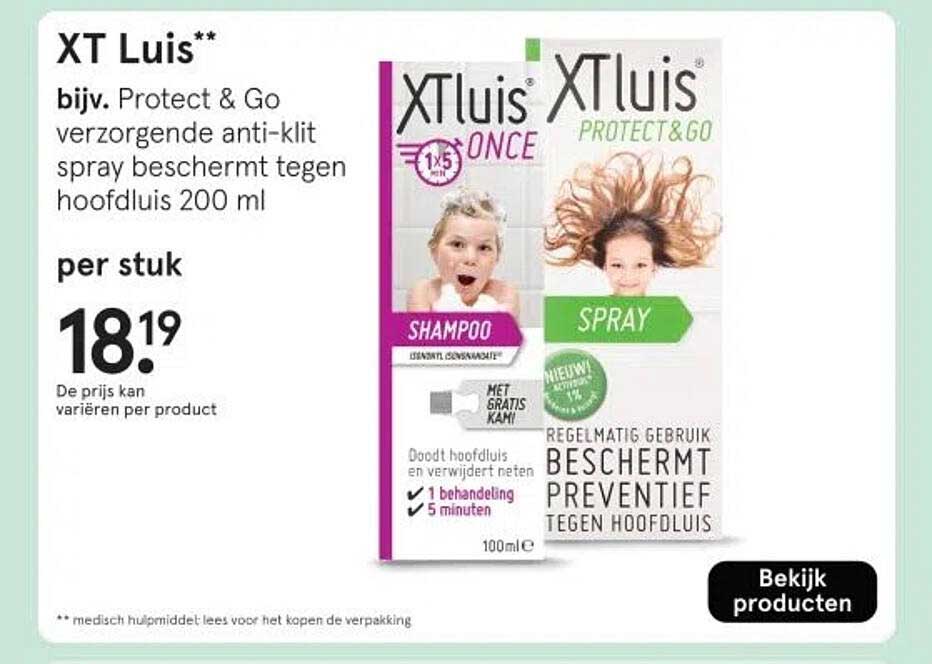XT Luis** bijv. Protect & Go verzorgende anti-kilt spray beschermt tegen hoofdluis 200 ml