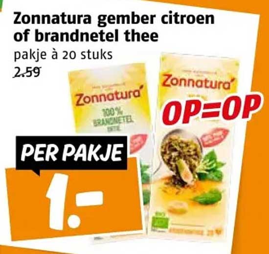 Zonnatura gember citroen of brandnetel thee pakje à 20 stuks